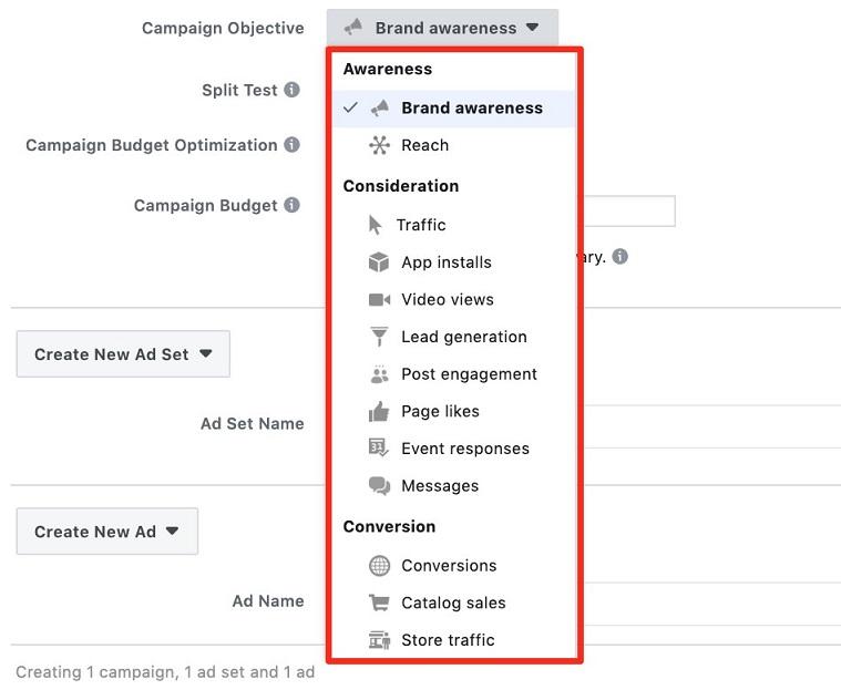 Facebook funnel campaign objectives