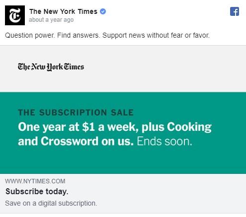 Facebook ad for New York Times