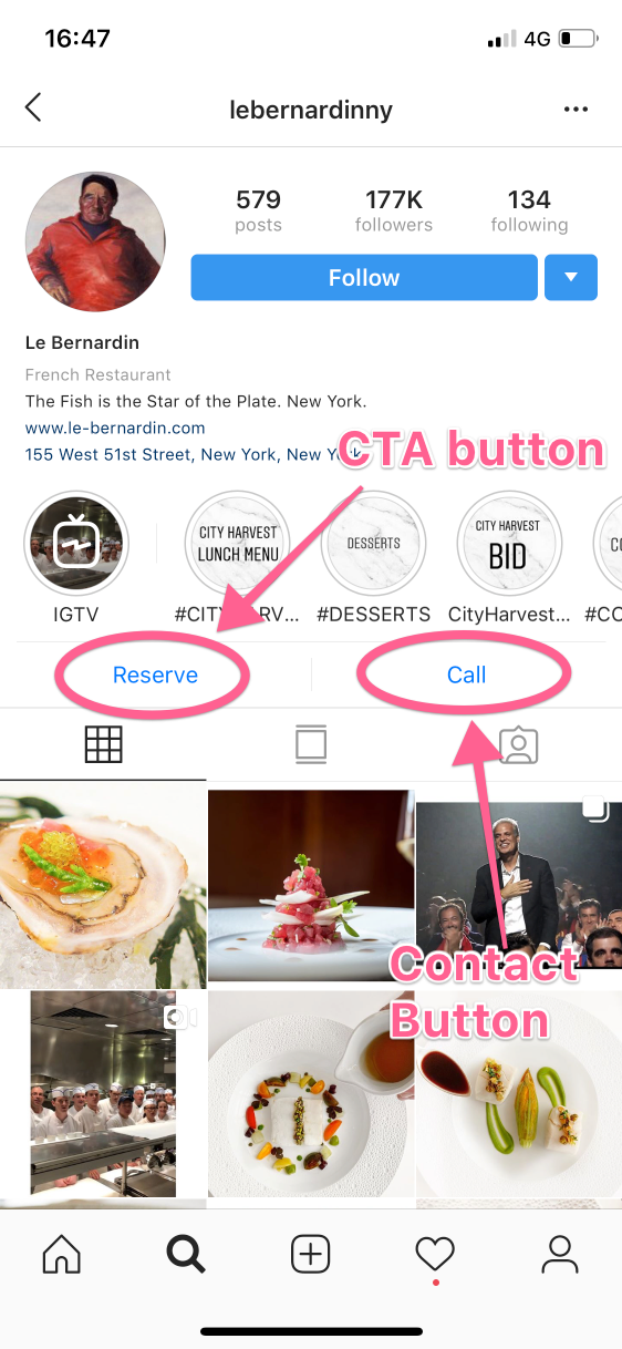 CTA Buttons and Contact Buttons in an Instagram Bio