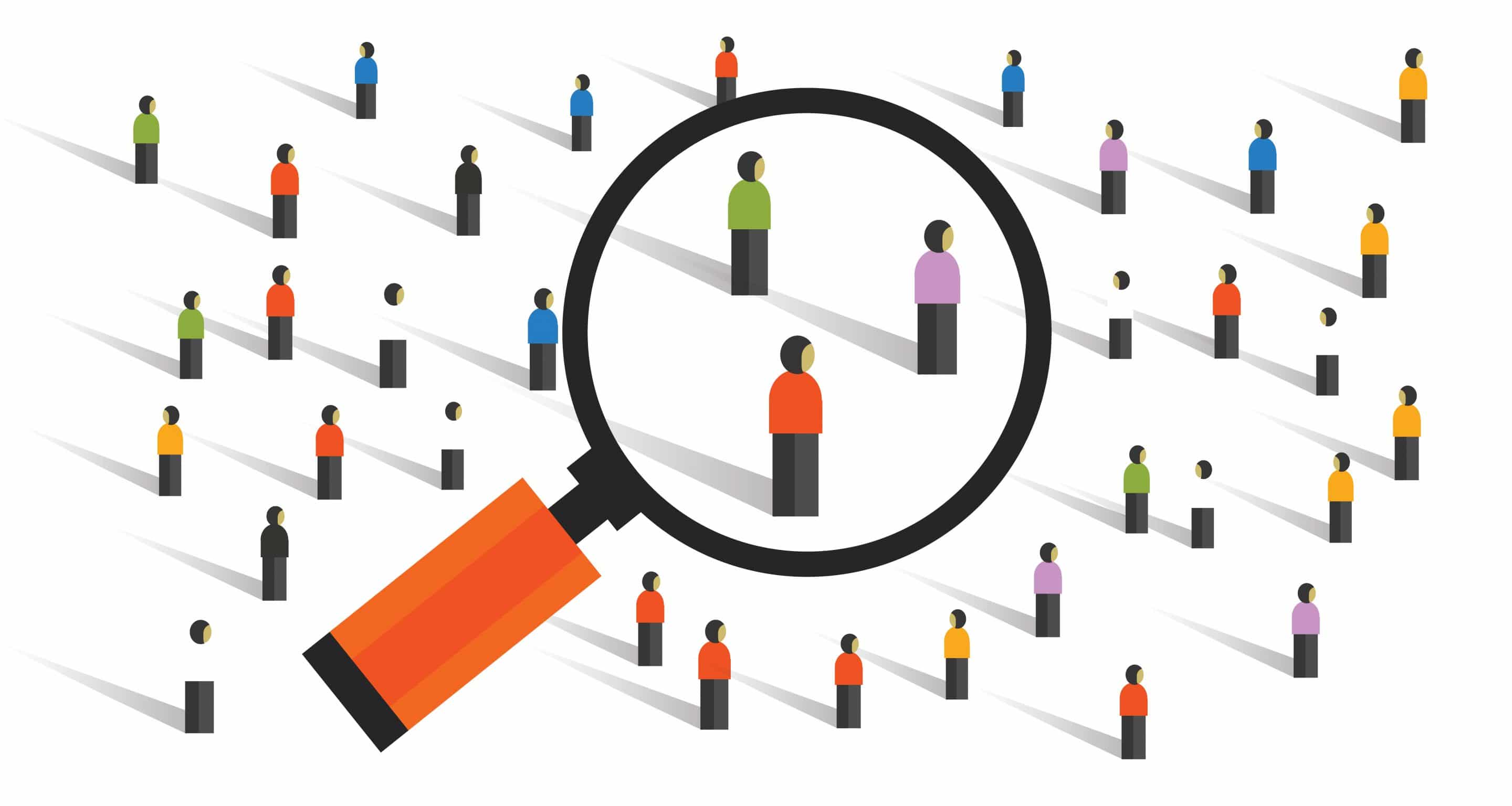 Magnifying glass looking at a target audience.