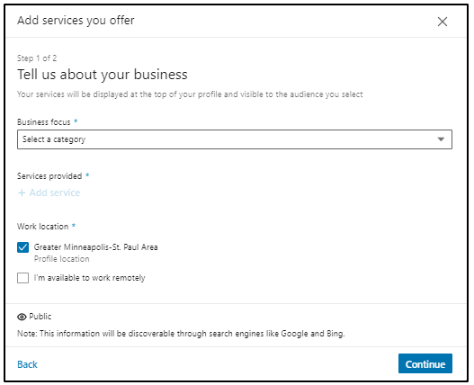 Add services offer on LinkedIn