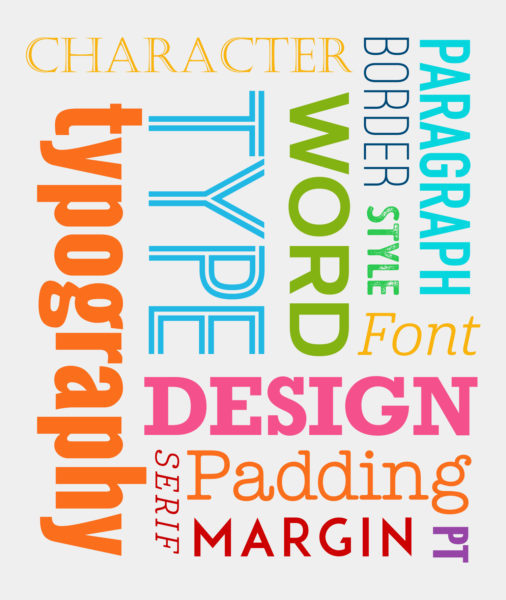 Words related to fonts in different colors