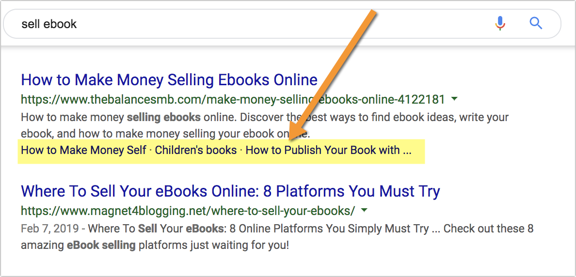 example of mini-sitelinks in search results.