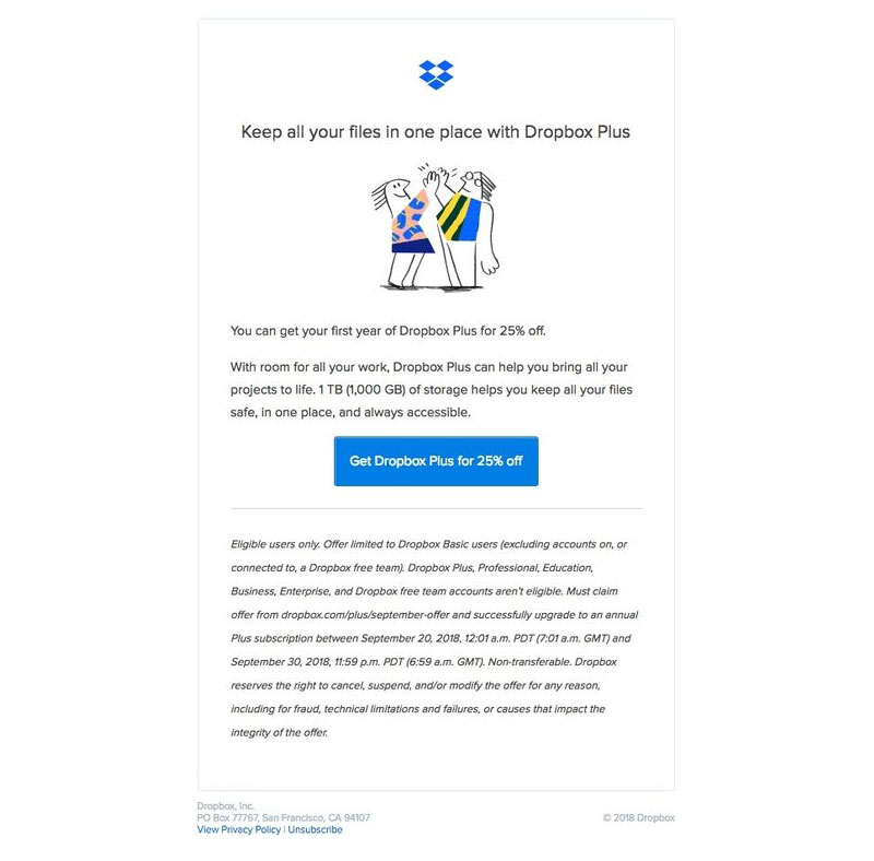 Dropbox email cta