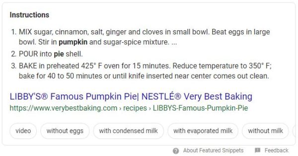 Feature snippet on Google