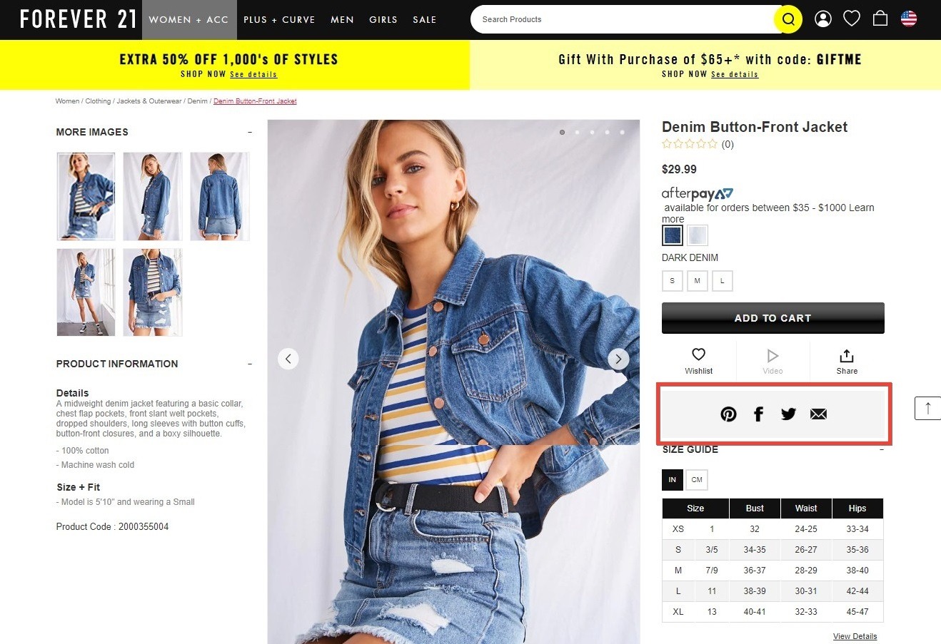 social media on product page