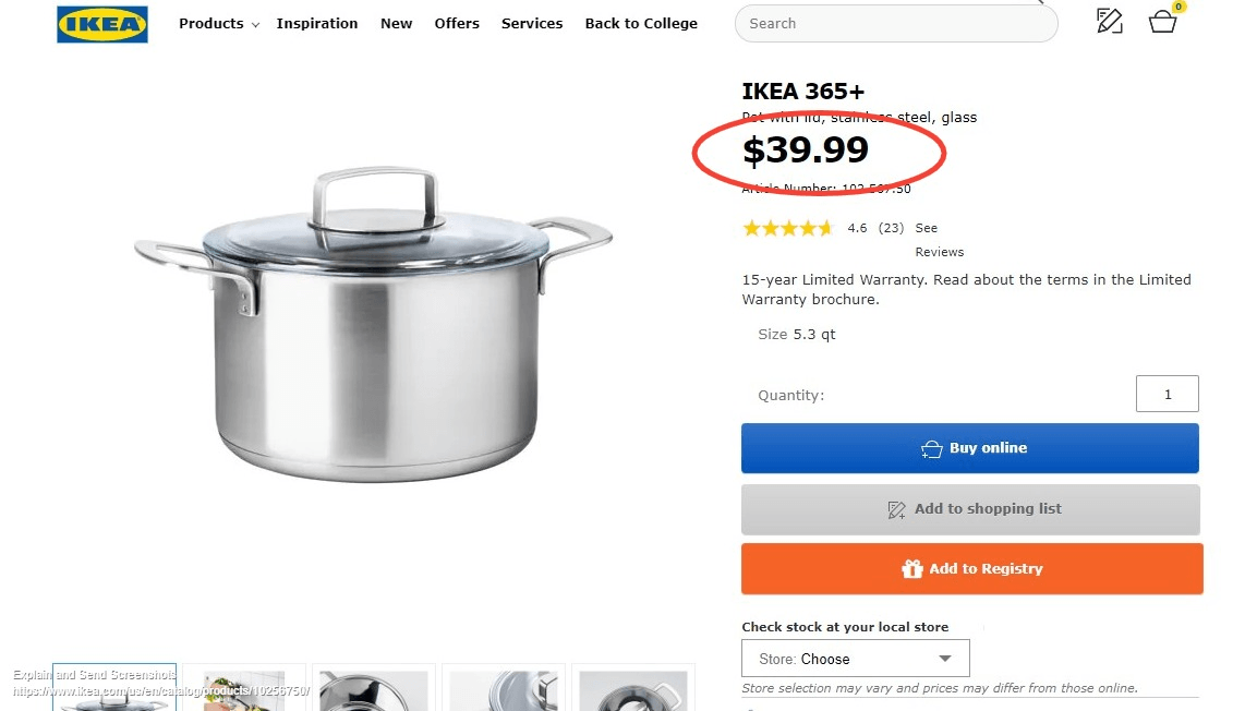 example of online store product page