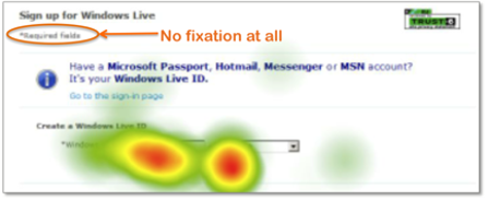 example from eye tracking study in which people ignored the required fields note in a form.