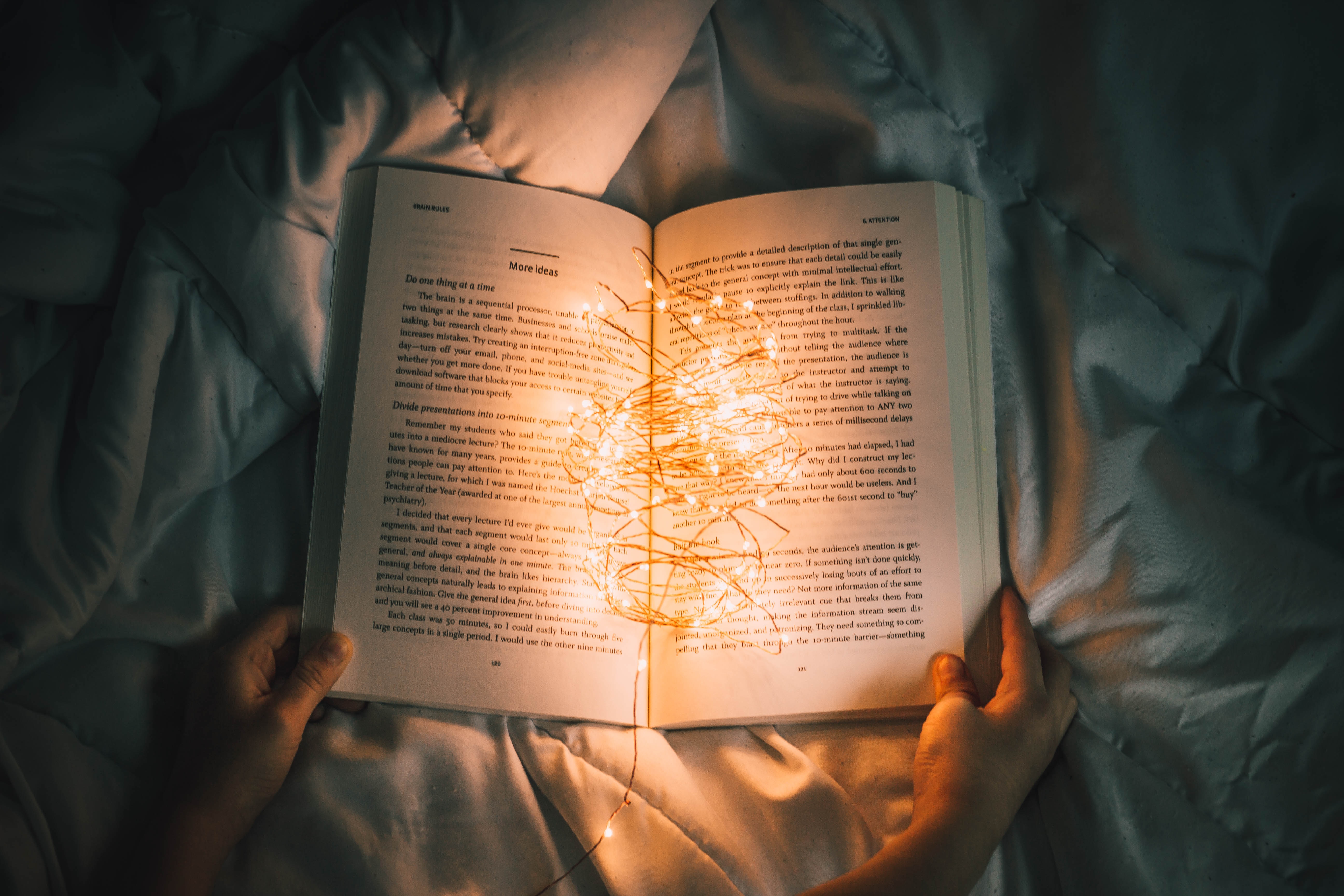 reading a story with magical lights