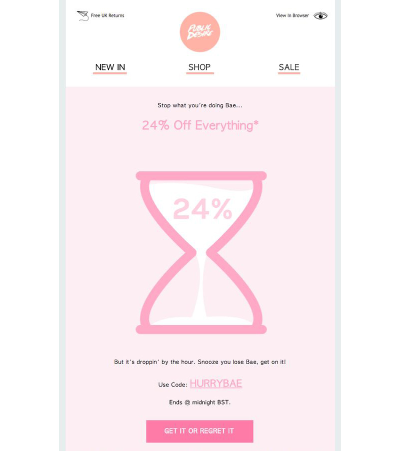 Public Desire email CTA