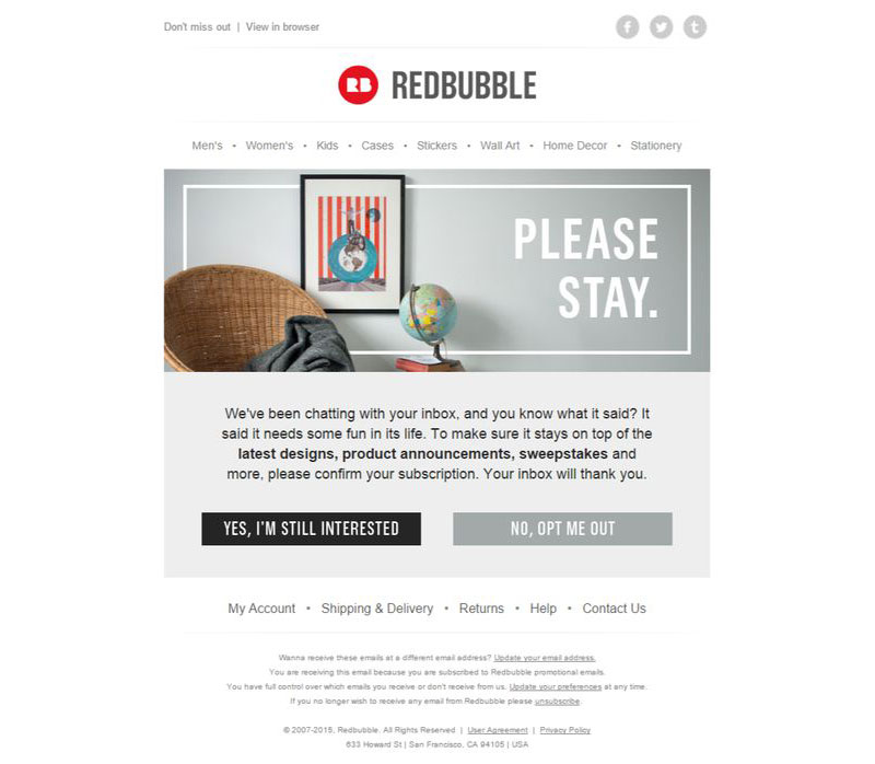 RedBubble email CTA