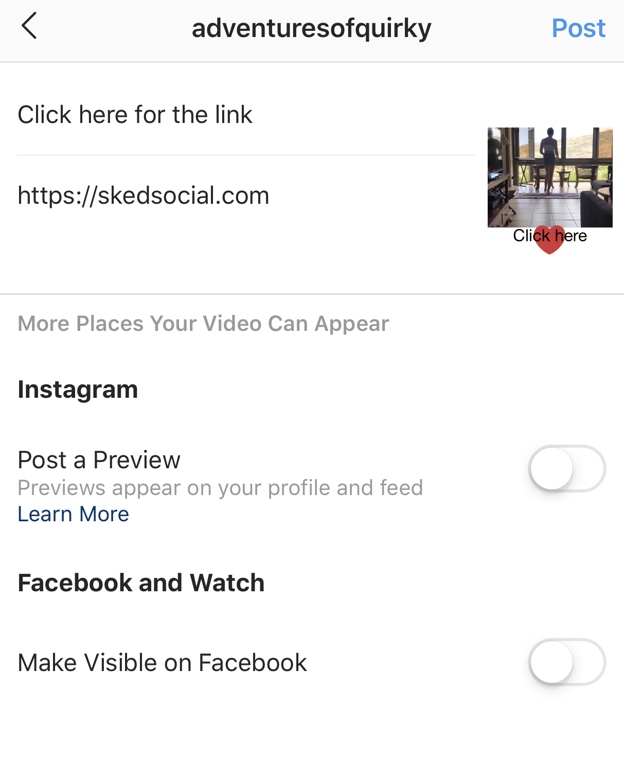 Title and description page for IGTV 