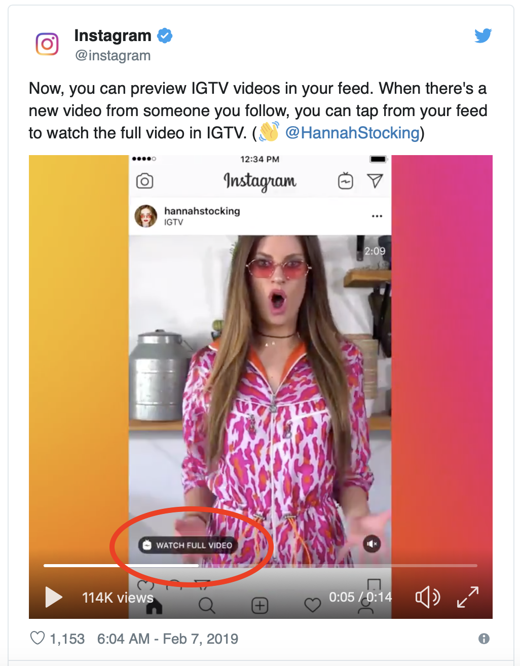 IGtV preview in Instagram feed linking to IGTV