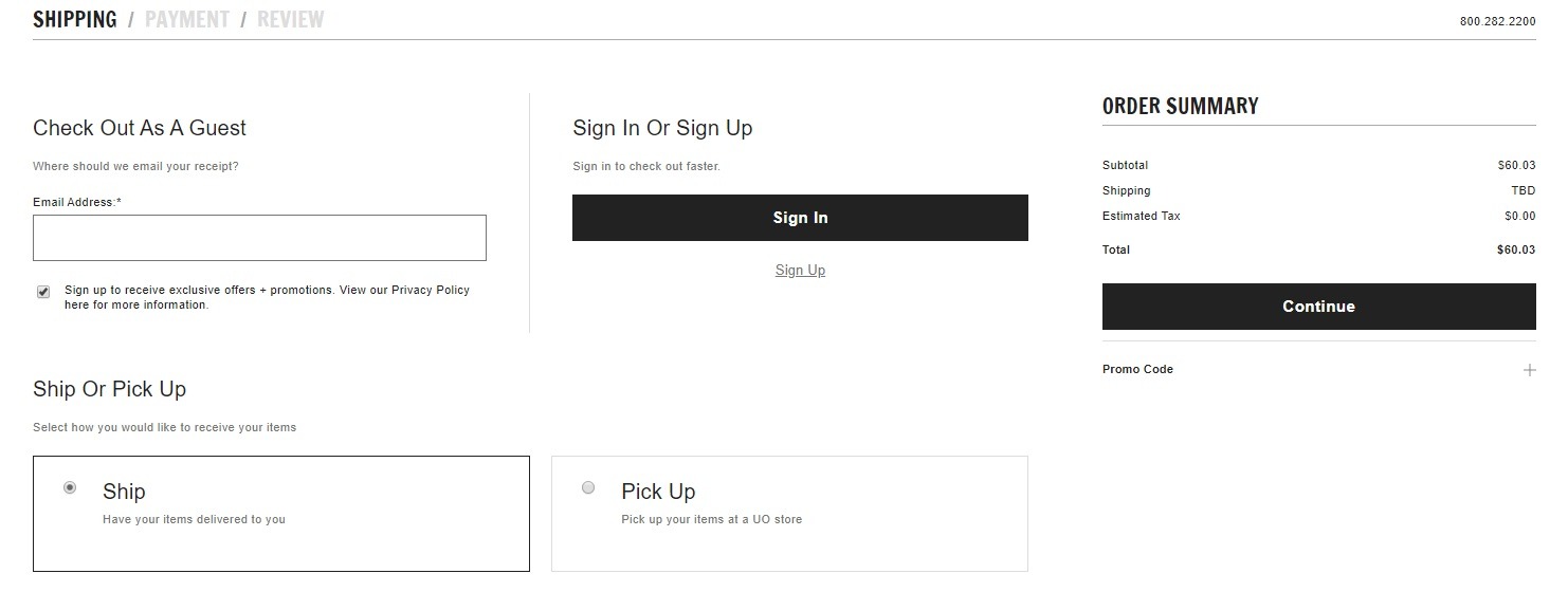 Urban outfitters checkout example