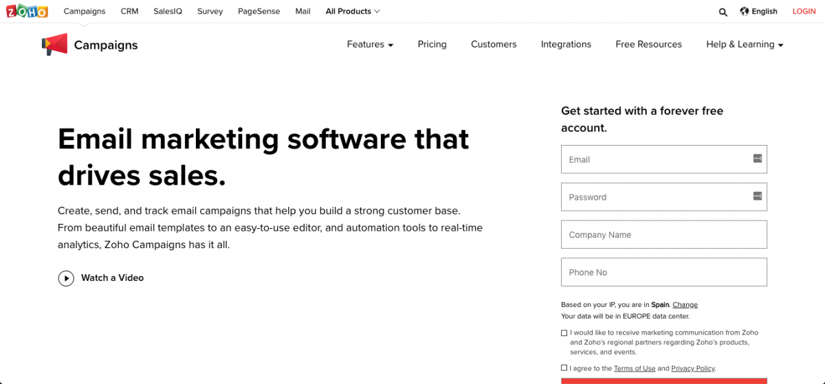 Zoho Campaign Screenshot