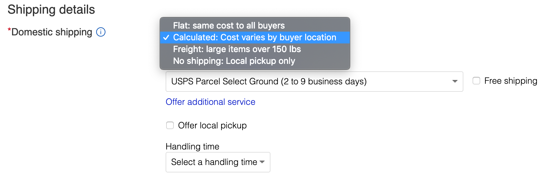 domestic shipping on ebay