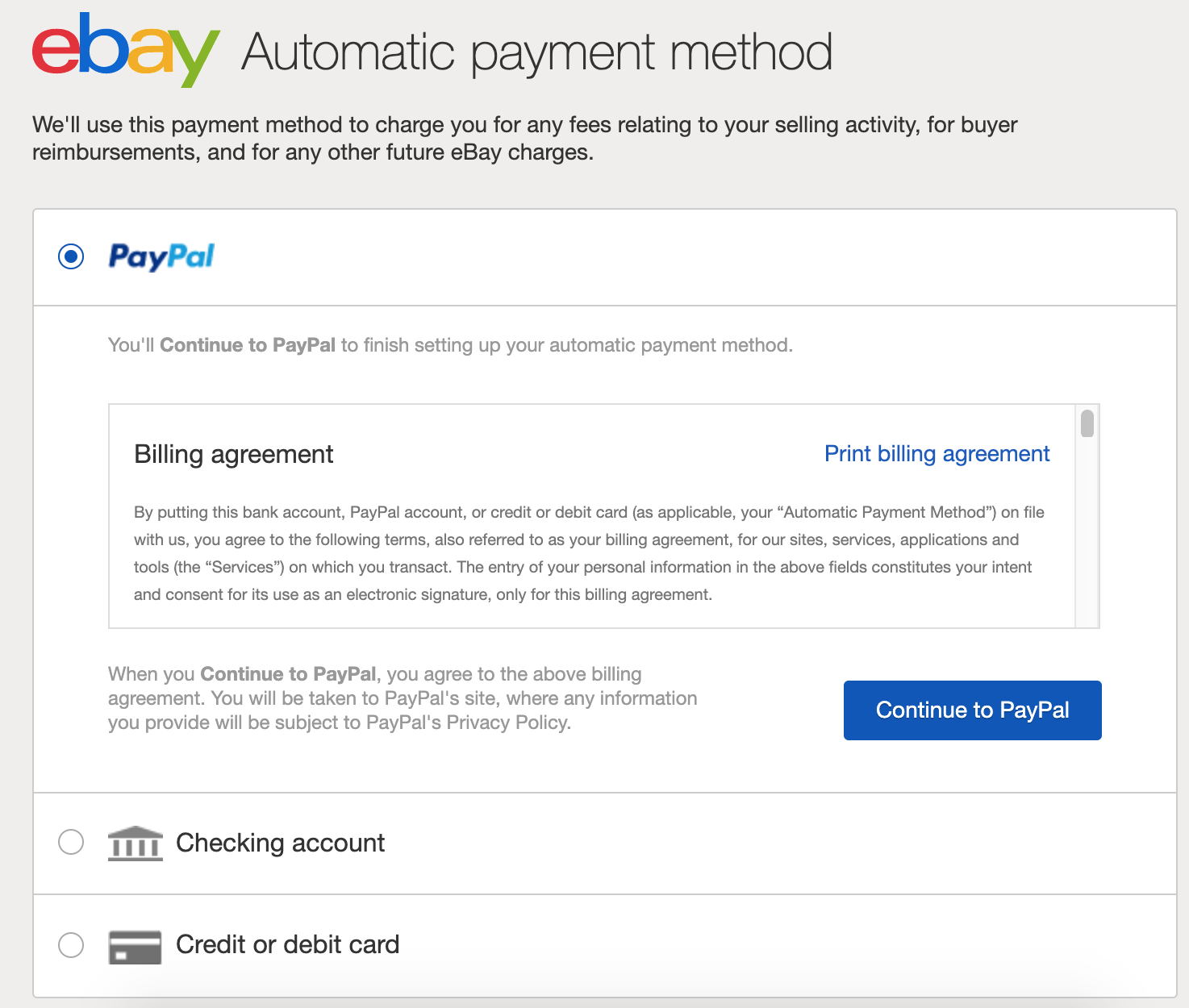 ebay choose payment method