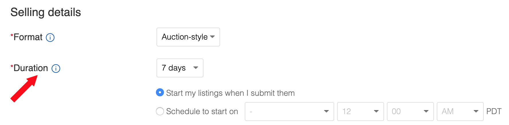 ebay sell duration