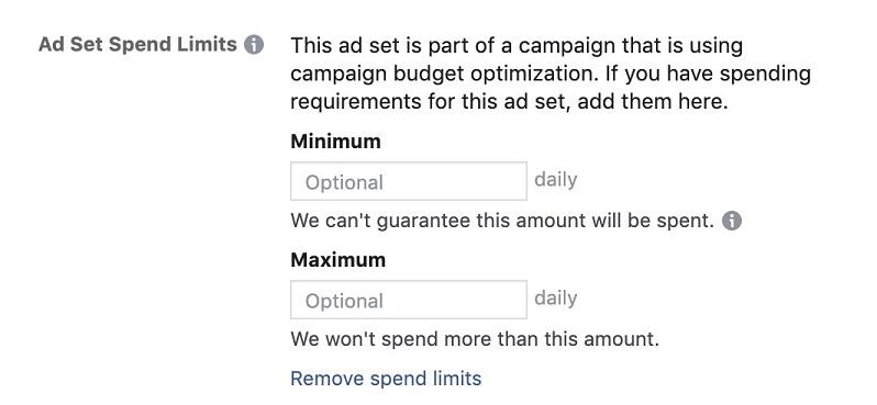 Facebook ads ad set spend limit options
