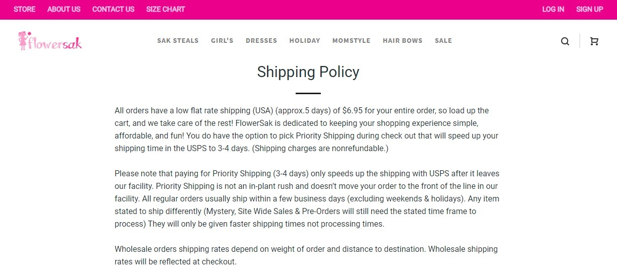 shipping rates in shipping policy
