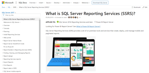 screenshot of sql server reporting