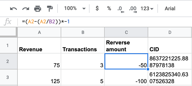 example of how to add refund data to a spreadsheet.