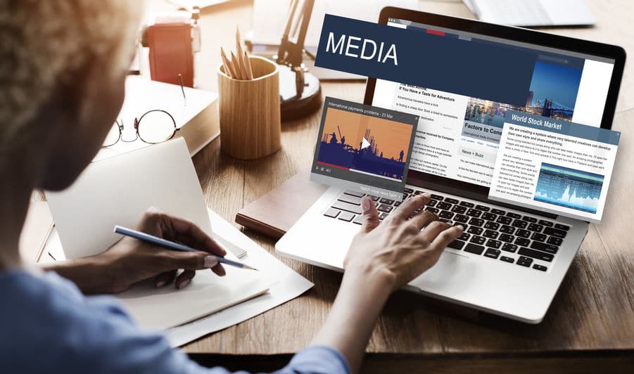 Woman Looking Media Global Daily News Content Concept On Computer