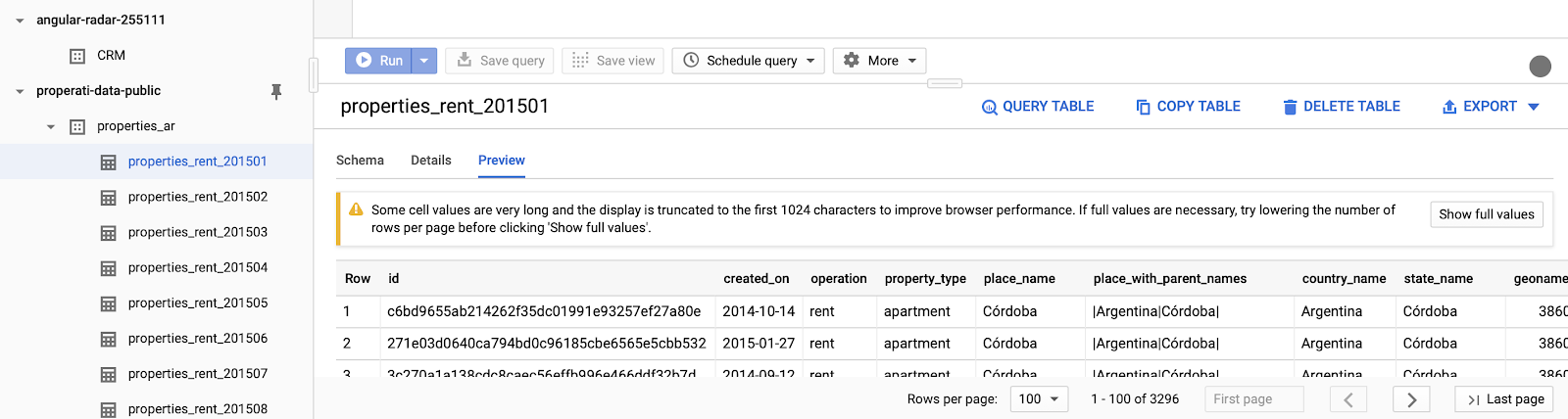 data preview in bigquery.