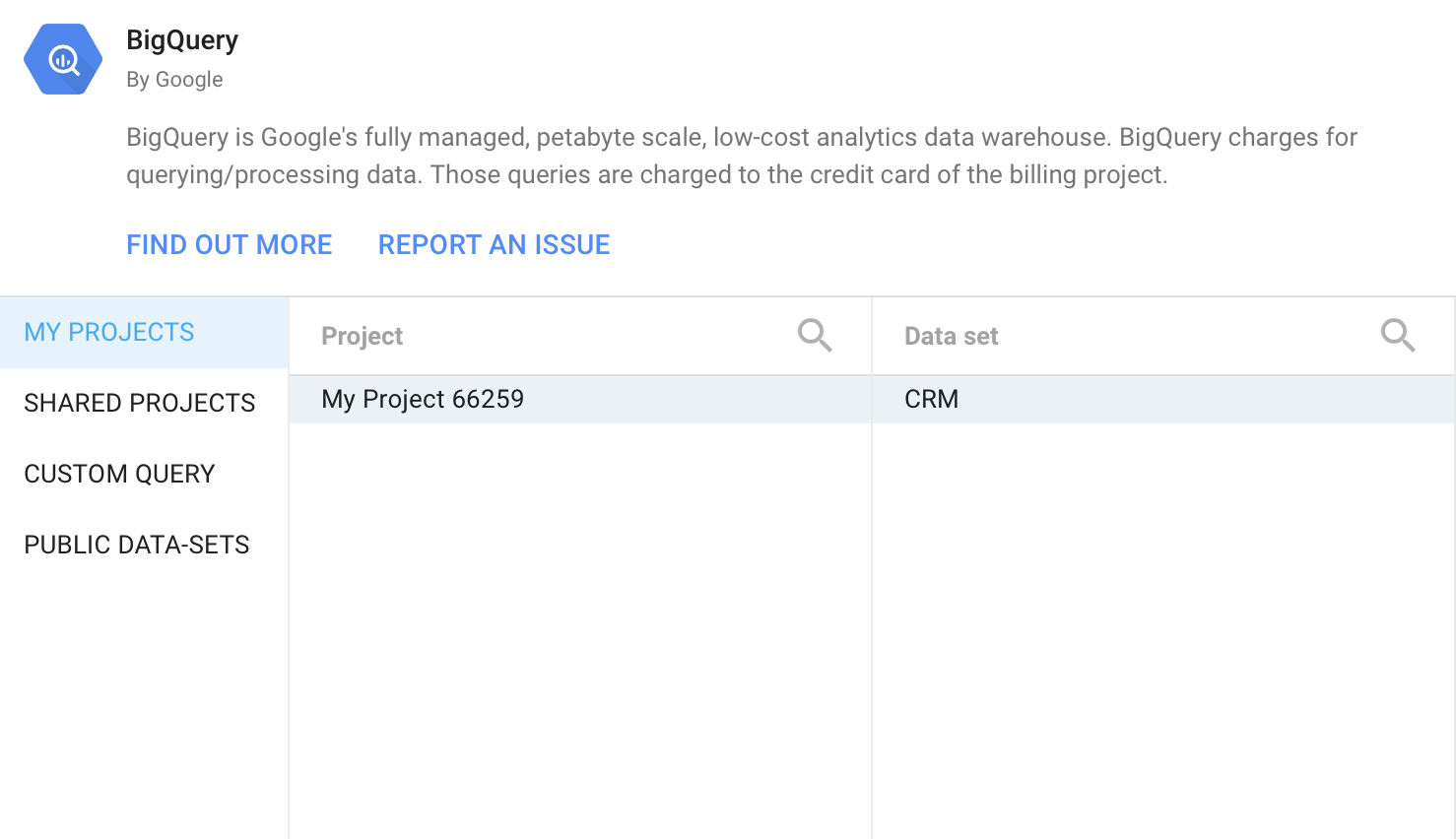 adding bigquery as a data source in google data studio.