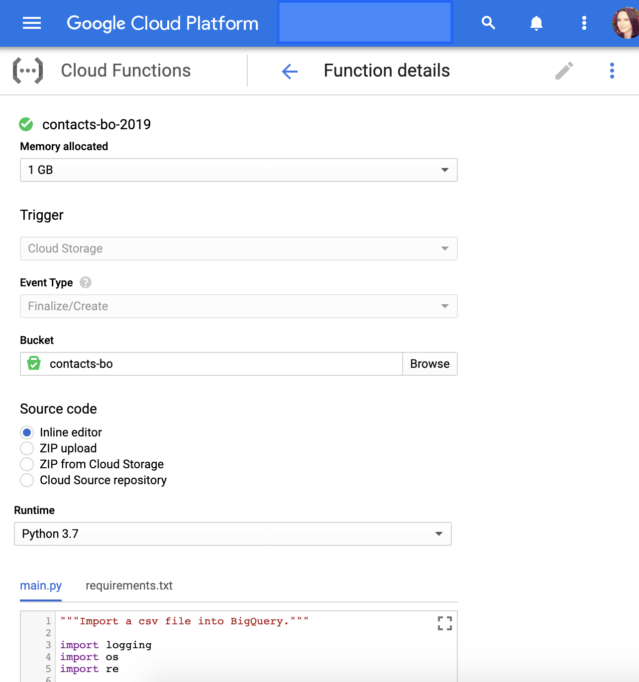 function creation with python for google bigquery.