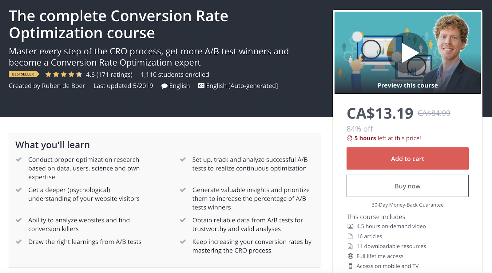 example of cro course that focuses only on acquisition tactics.