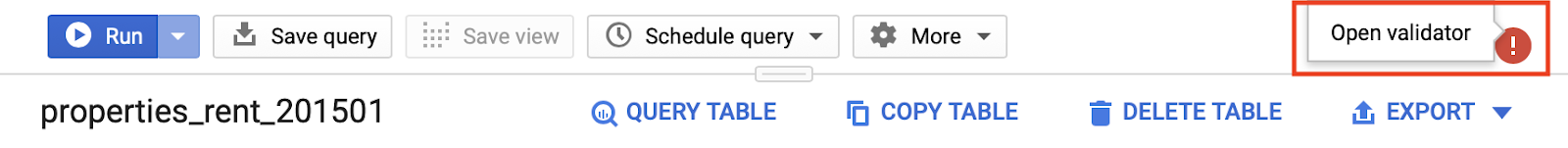 query validation issue in bigquery.