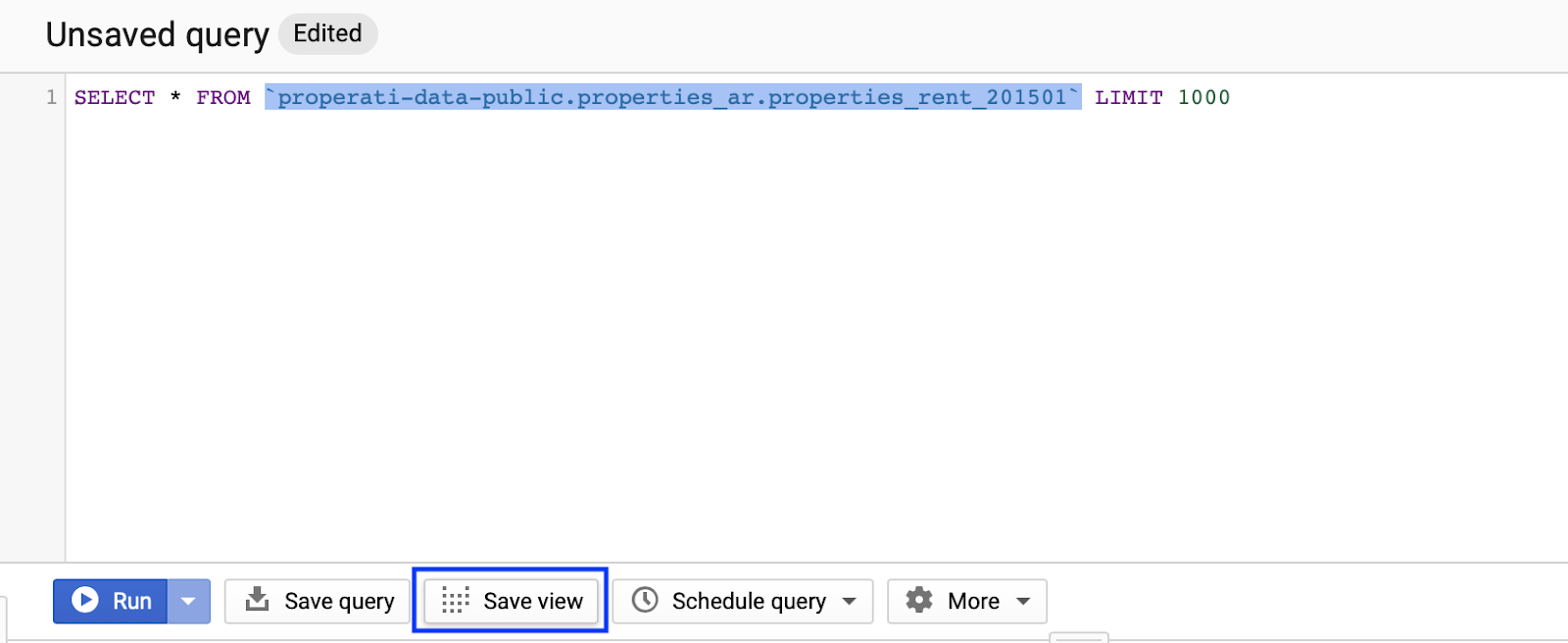 sample query within bigquery.