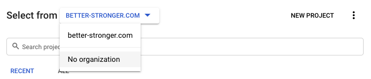project selection dropdown menu in bigquery.