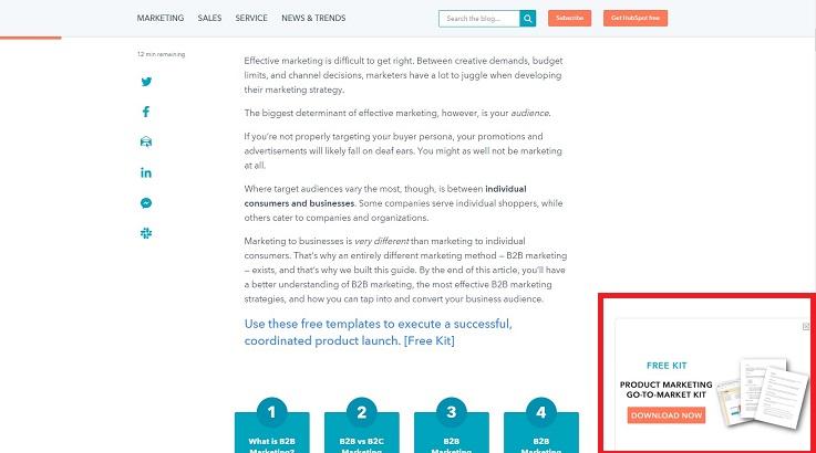 HubSpot example of a free stuff offer
