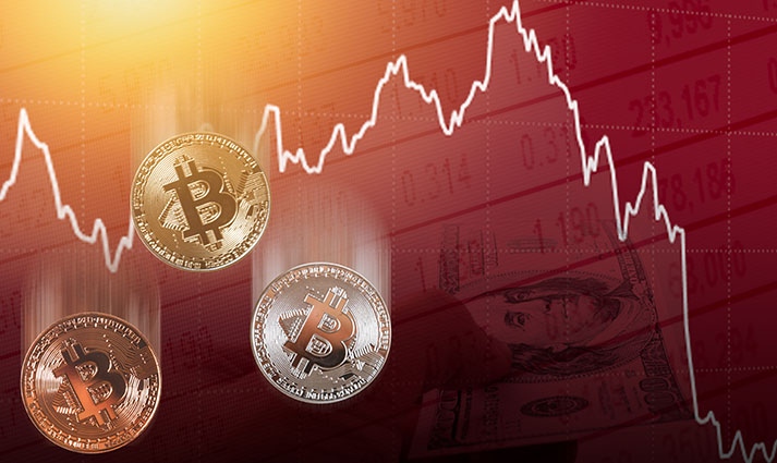 bitcoin digital cryptocurrency value price fall drop concecpt