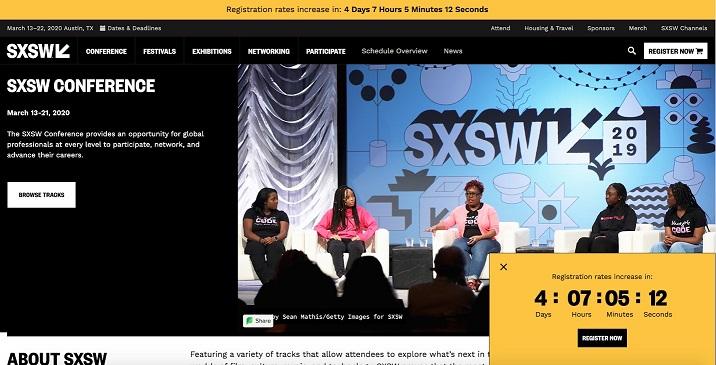 event landing page for SXSW
