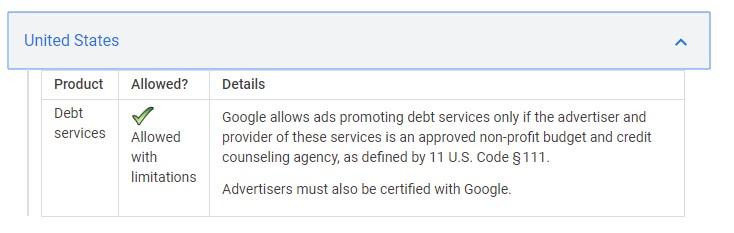 Googles policy for US