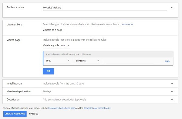 how to set up google remarketing audience 2