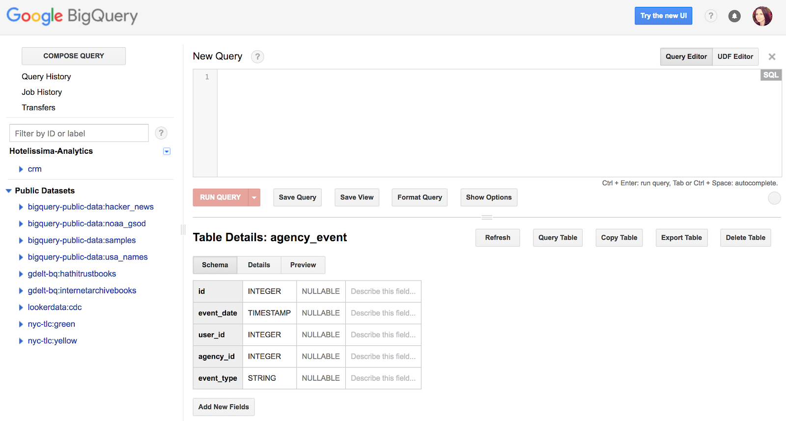 table details and query.