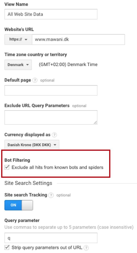 bot filtering toggle in google analytics settings.