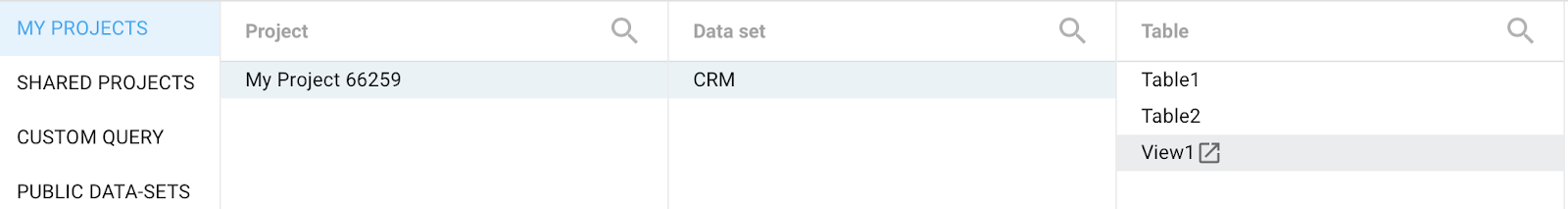 datastudio connection setup for bigquery.