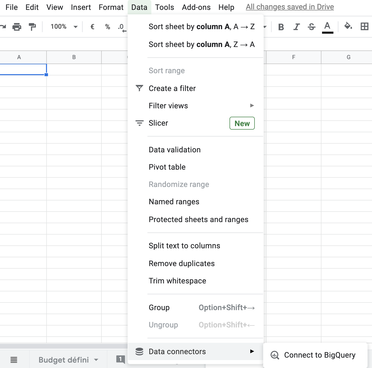 bigquery connector in google sheets.