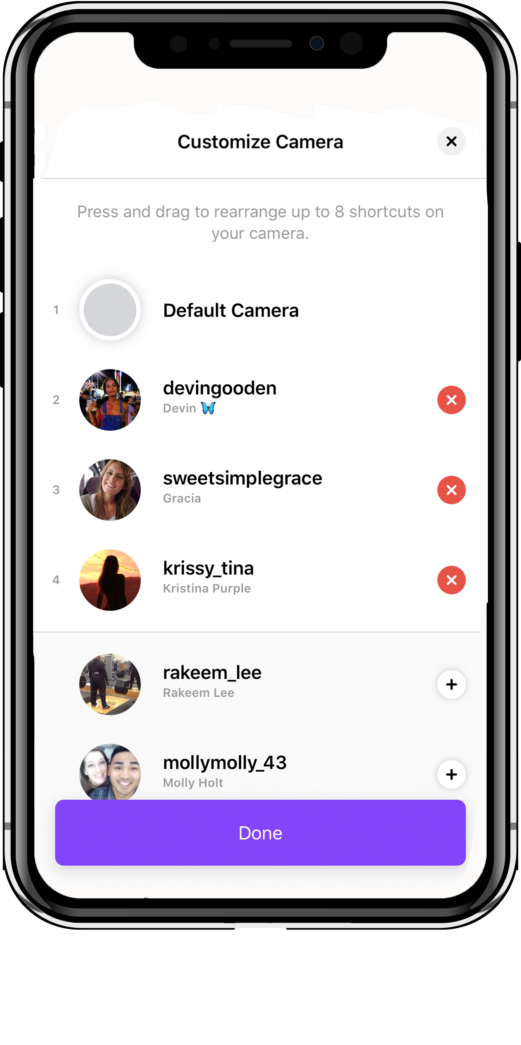 Customize camera selection in threads app