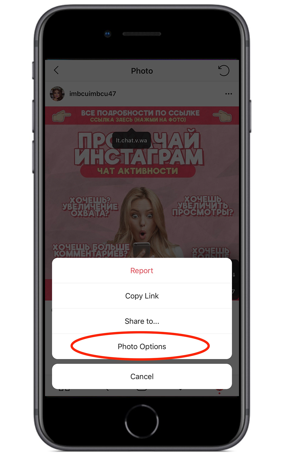 Instagram option that shows photo options