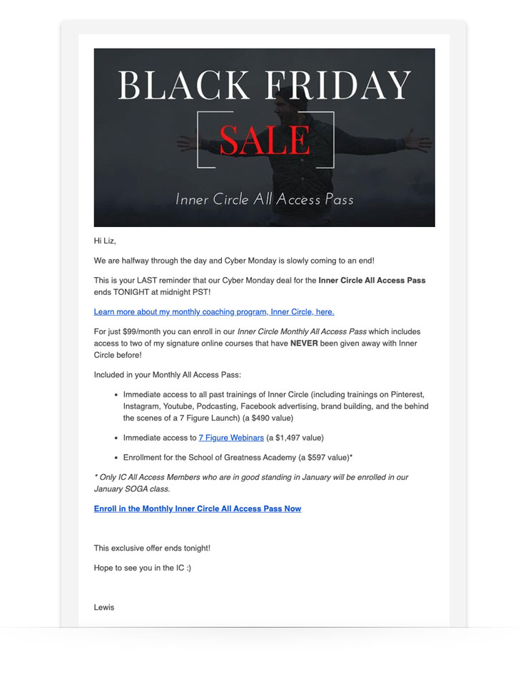 Cyber Monday Email Lewis Howes