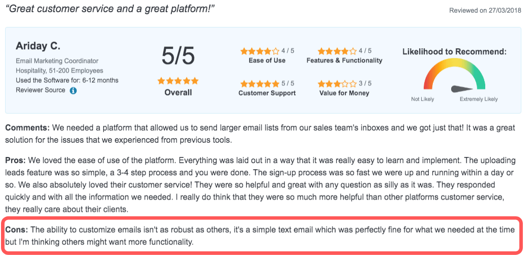 Using reviews for social selling