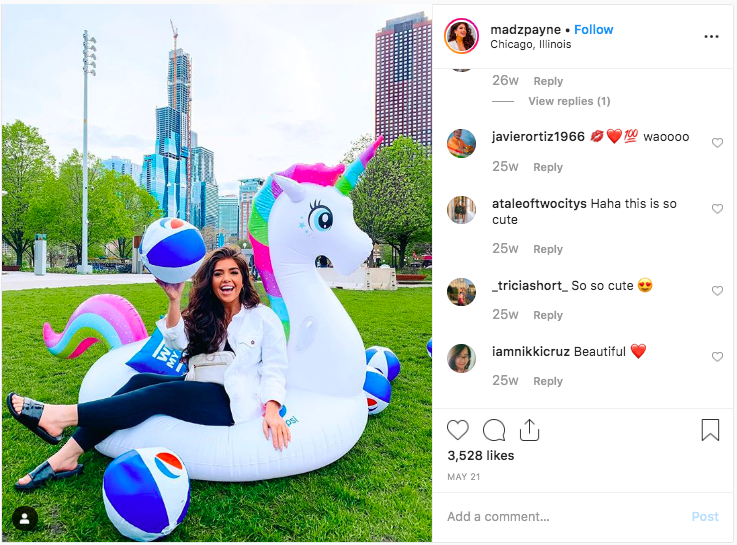 Influencer marketing campaign examples: Instagram photo shared by madzpayne highlighting Pepsi’s influencer marketing campaign.