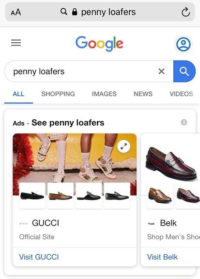 Google showcase shopping ad 