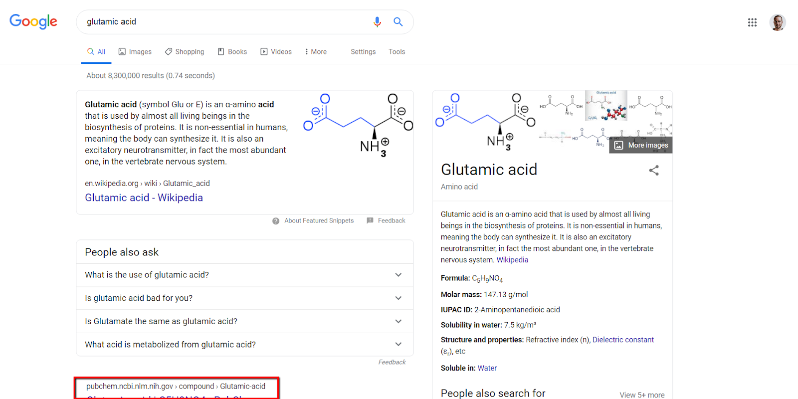 example of second result barely visible below featured snippet on desktop.